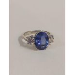 PLATINUM SET 3 STONE TANZANITE (2.72 CARAT) & DIAMOND (0.84 CARAT) RING