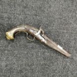 ANTIQUE PISTOL WITH DETAILED BRASS INLAY