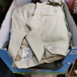 BOX LOT OF MILITARY POUCHES, BELTS & CLOTHING