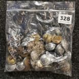 BAG OF MILITARY BUTTONS & BADGES