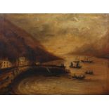 ANNALONG HARBOUR - ANTIQUE OIL ON CANVAS 19.25'X 14.25'