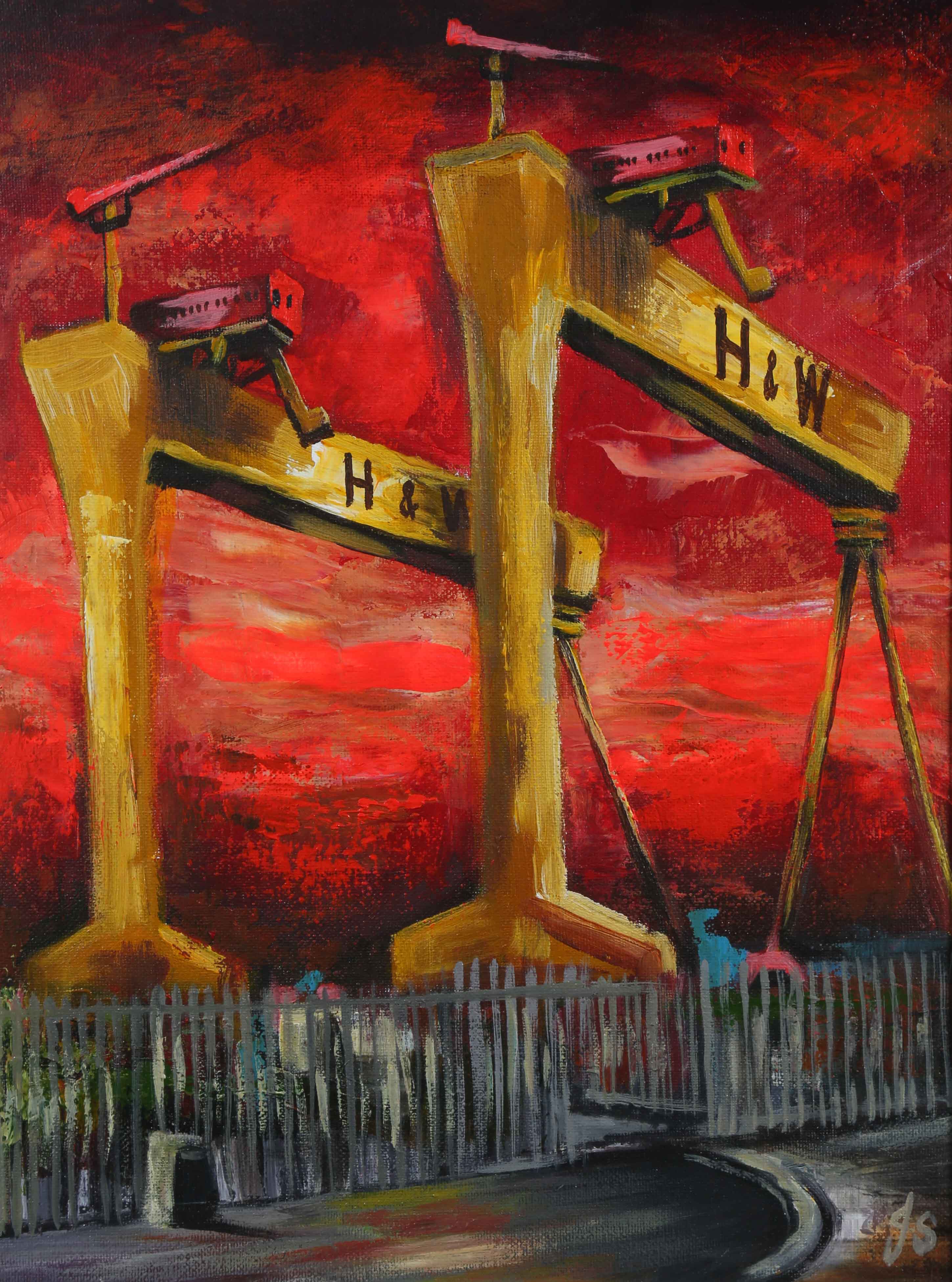 SAMSON & GOLIATH - JOHN STEWART - OIL - 16 X 12