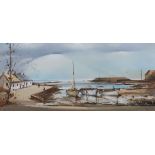 HARBOUR SCENE - FRANZ FITT - OIL - 35 X 16