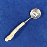 SILVER LADLE SHEFFIELD 1885/86 WITH CARVED BONE HANDLE