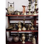 3 SHELVES OF BRASS & COPPER