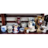 GOOD SHELF LOT OF ANTIQUE CERAMICS