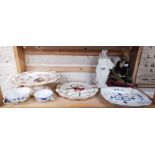 SHELF LOT OF ANTIQUE HAND PAINTED CHINA, DOULTON FIGURE & WORCESTER FIGURE