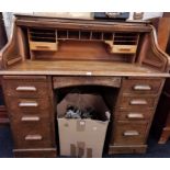 OAK EDWARDIAN ROLL TOP DESK & STATIONERY TRAY