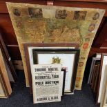 OLD MAP & 3 FRAMED CERTIFICATES & MARKETHILL PUBLIC AUCTION NOTICE