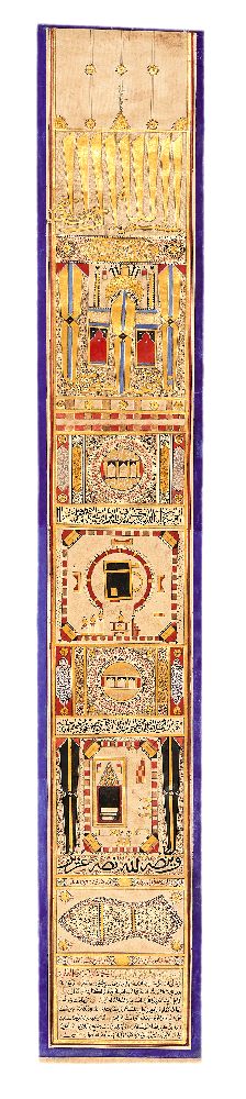 An illuminated Hajj Scroll presented to a woman named Fatemeh bint Abdullah Al-Hussaynieh