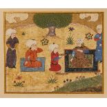 Rostam with his Courtiers, scene from an illustrated Shahnameh, Persian miniature on paper