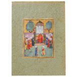 A Sultan in conversation with his Courtiers, Ottoman miniature on paper [Ottoman Turkey, probably c.