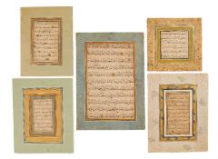 A Collection of 5 Calligraphic Panels, in Arabic, illuminated manuscripts on paper [Ottoman Turkey,