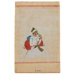 Portrait of a seated Raja holding a Rose, fine Indian miniature on paper [India (Rajasthan), early n