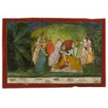 Krishna and Radha surrounded by Gopis, attributed to Nihal Chand, Indian miniature on card, Rajput s