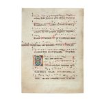 Choirbook leaf with a delicately painted initial, in Latin, manuscript on parchment