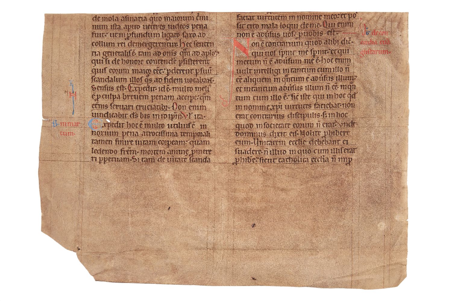 Fragment from a monumental Lectionary, in Latin, decorated manuscript on parchment