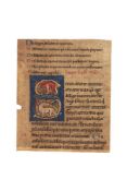 Animal initial with a bear and a griffon, from a monumental illuminated manuscript Bible, in Latin