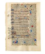 Leaf from an opulently illuminated Book of Hours, in Latin, on parchment [France (Paris), c. 1430]