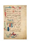 The Ascension of Christ in a large initial on a leaf from an illuminated manuscript choirbook