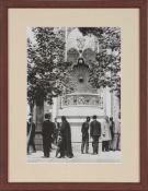 Model of Imperial Crown stands outside Army Bank in Tehran, original Press photograph