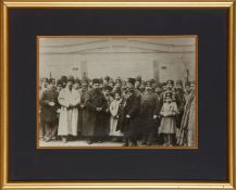 Nasser ad-Din Qajar and his court officials, including a young Muzzafer ad-Din Shah, reprinted photo