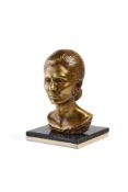 A portrait Bronze bust of the Shahbanu, Farah Diba, cast and mounted to a marble slab