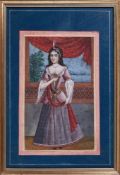 A Qajar Portrait, with European influences, painting on paper [Qajar Persia, c. 1850]