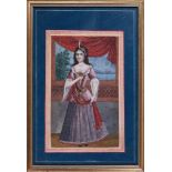 A Qajar Portrait, with European influences, painting on paper [Qajar Persia, c. 1850]