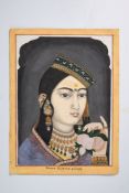 Portrait of Bhae Puran Singh, as a young Sikh Lady, Indian miniature painting on card