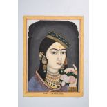 Portrait of Bhae Puran Singh, as a young Sikh Lady, Indian miniature painting on card