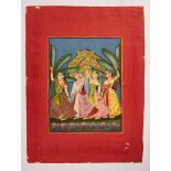 The Dancing Gopis, Indian miniature on card, Mewar school [India (Rajasthan), c. 1830]