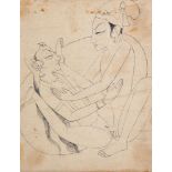 An erotic sketch, pencil drawing on paper, Kishangarh school [India (Rajasthan), first half of ninet