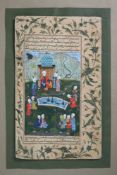 Pair of Safavid miniature paintings, illuminated manuscripts on heavy card, album leaves