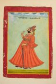 Portrait of a Maharajah holding a flower, possibly Bhim Singh of Marwar, Indian miniature on card