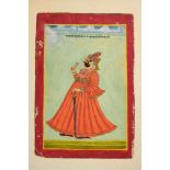 Portrait of a Maharajah holding a flower, possibly Bhim Singh of Marwar, Indian miniature on card