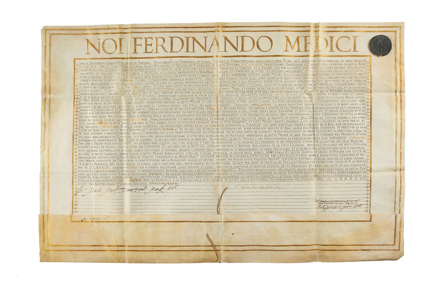 Conveyance of the title and privileges of the Priore d’Urbino granted by Ferdinand Medici