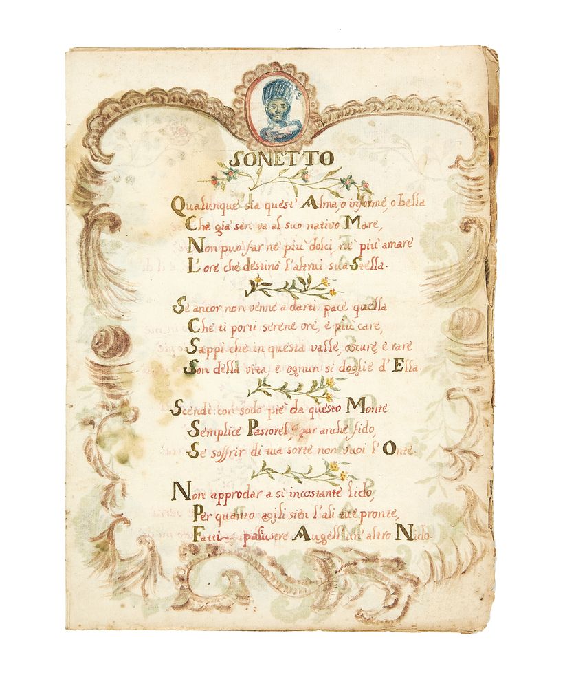 Ɵ Sonnetto, in Italian, illustrated manuscript on paper [Italy, eighteenth century]