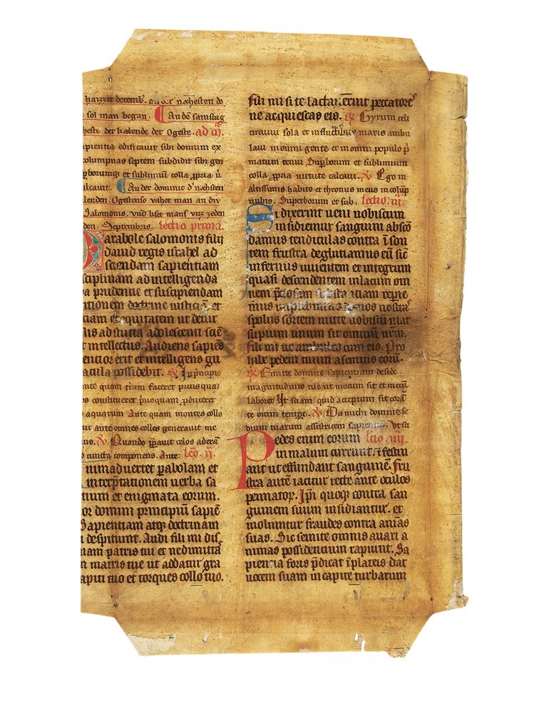 Leaf from a large Breviary with bilingual text in Latin and Old High German, decorated manuscript
