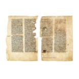 Two leaves from a commentary citing Aristotle, Physica and Metaphysica, in Latin