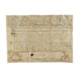 Calligraphic charter illustrated with hunting scenes, issued by Frederick the Great