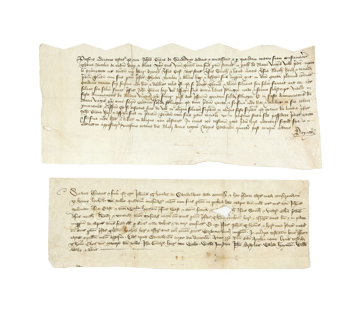 Two charters issued for properties in the parish of St. Mary, Sandwich, in Latin