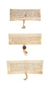 Three charters with grants by or for female landowners, in Latin, manuscript documents on parchment