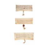 Three charters with grants by or for female landowners, in Latin, manuscript documents on parchment