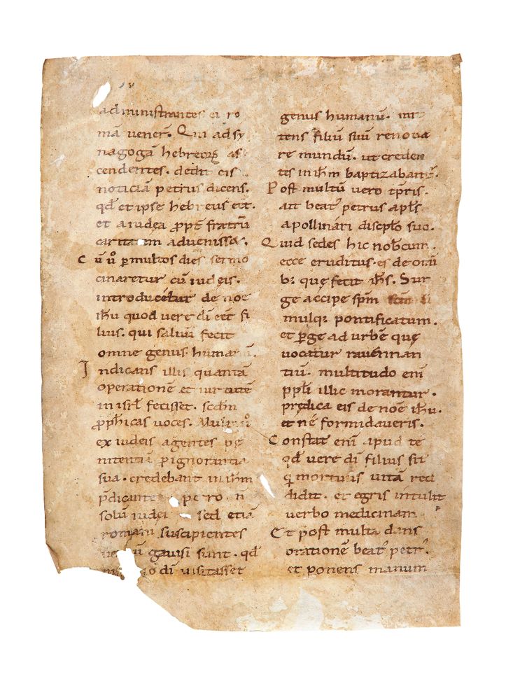 Leaf from a large Carolingian Passional, with readings for the Feast of St. Appolinaris of Ravenna,