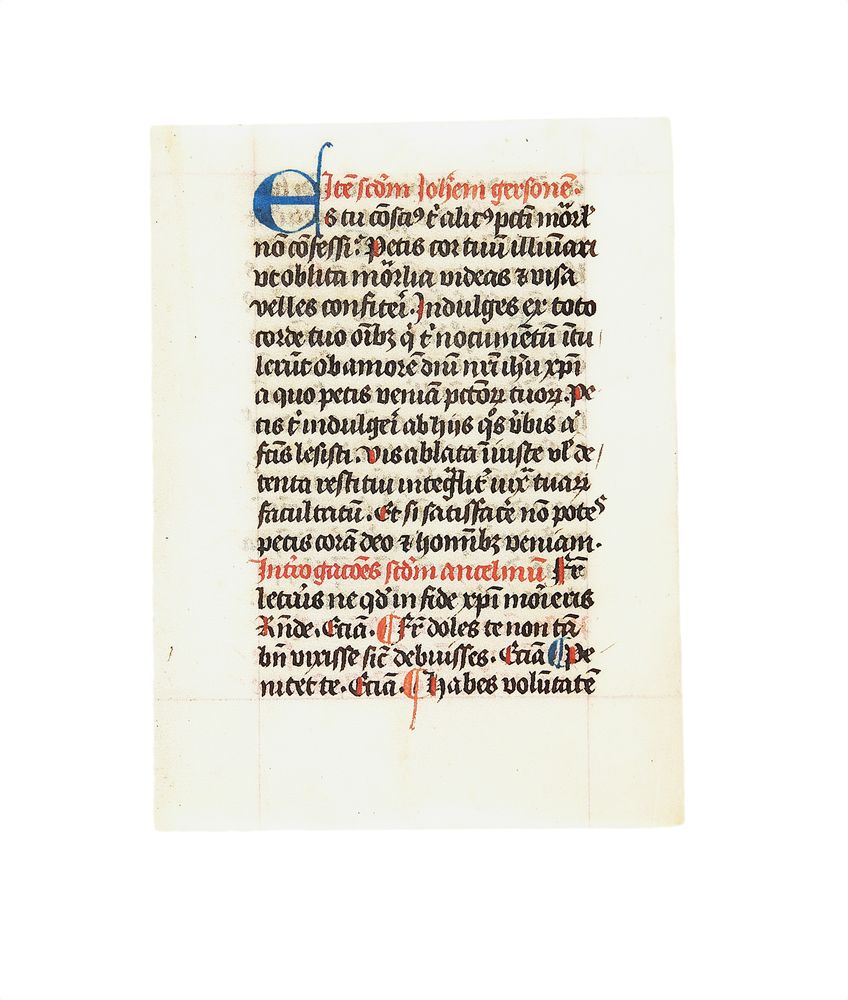 Leaf from a miniature prayerbook or confessional, with readings from the works of Jean Gerson