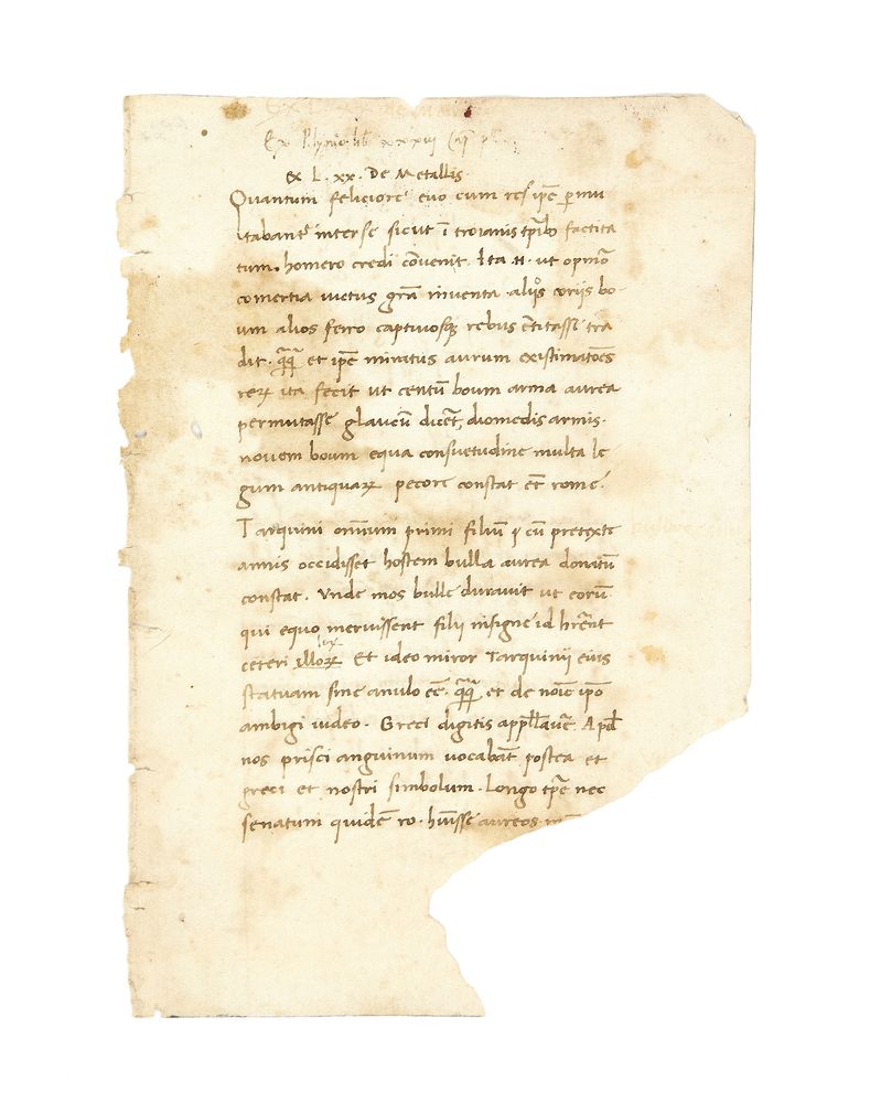 Pliny the Elder, Historia Naturalis, extracts from ‘De Metallis’, in Latin, humanist manuscript