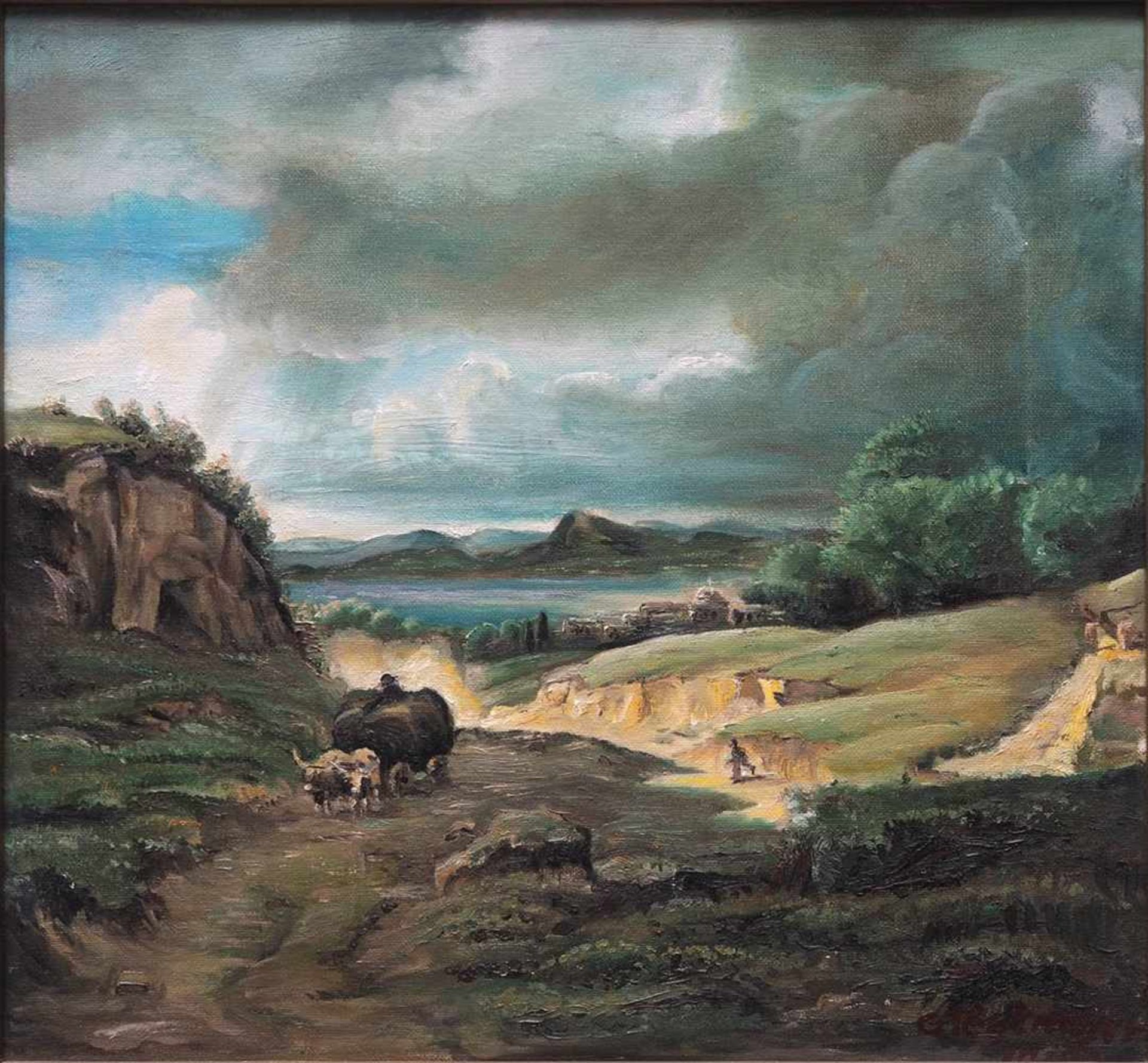 Corot, Camille, 1796 - 1875 (Kopie nach)Sommerliche Landschaft unter Gewitterwolken. Im - Bild 2 aus 5