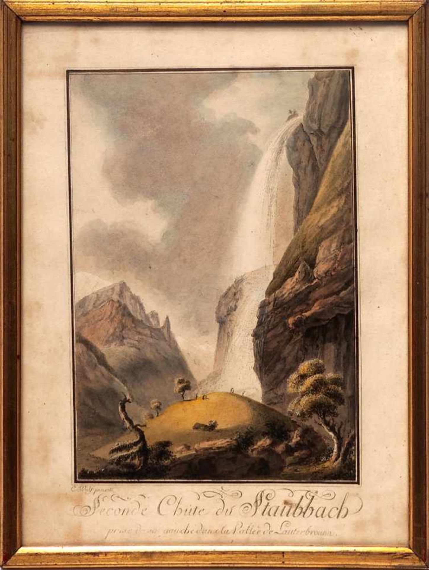 Wolf, Caspar, 1735 - 1798"Seconde chute du Staubbach". Farbaquatinta, ger. Blattgröße 24,5x18cm.