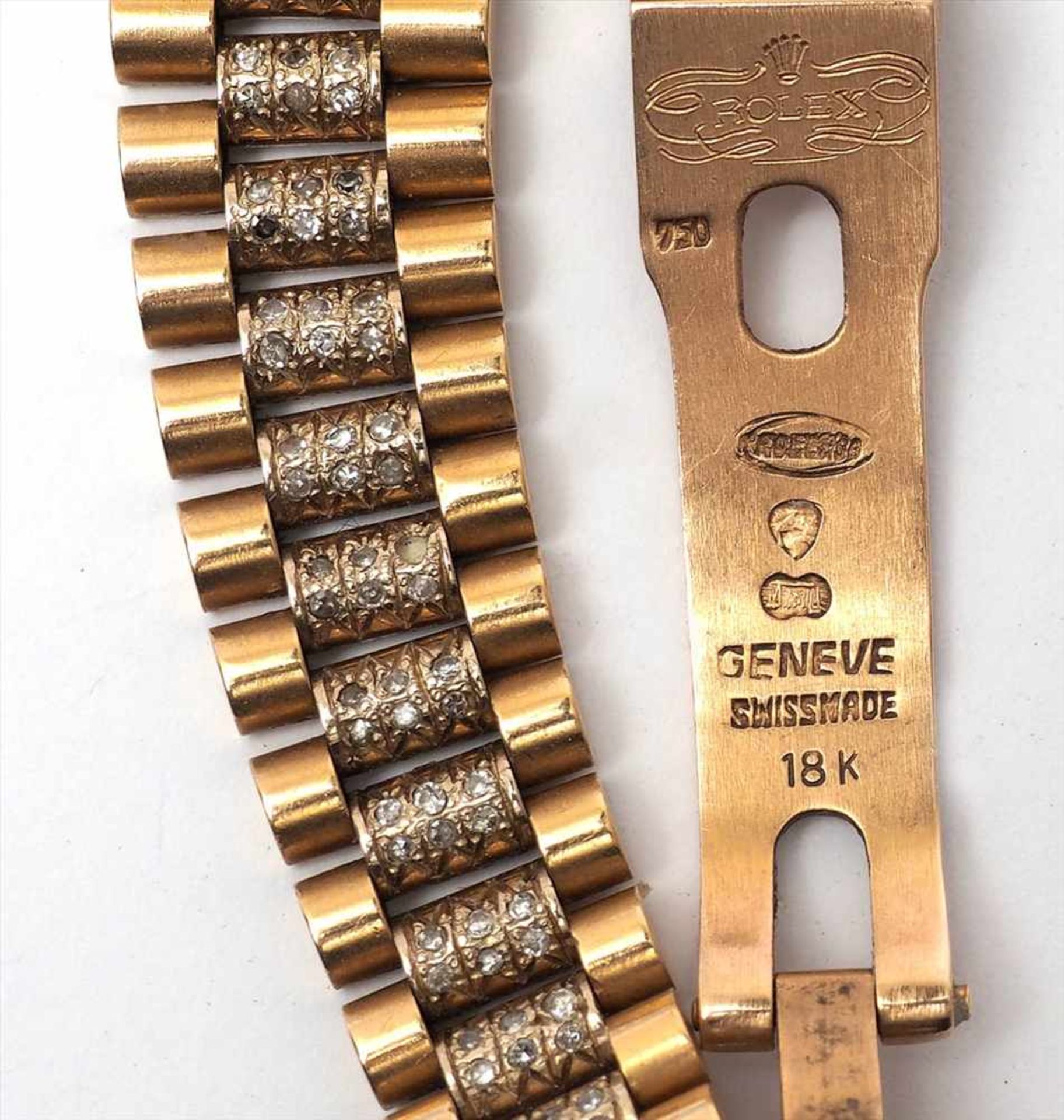 Damenarmbanduhr, RolexGehäuse und Band aus GG 18kt. Band, Zifferblatt und Lünette mit zahlreichen - Bild 5 aus 5